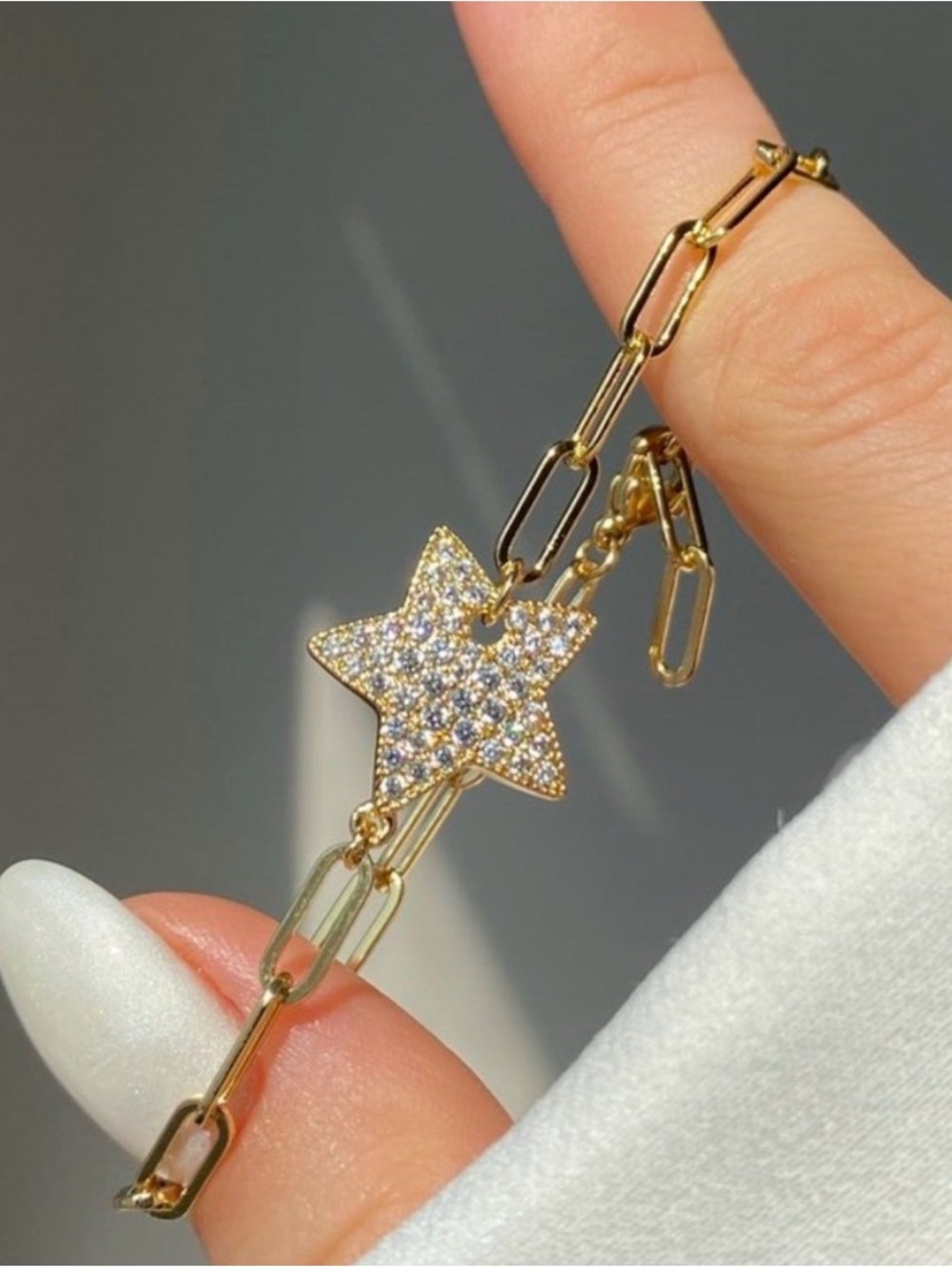 14K Gold Plated CZ Pavé Star Paperclip Bracelet | Hypoallergenic